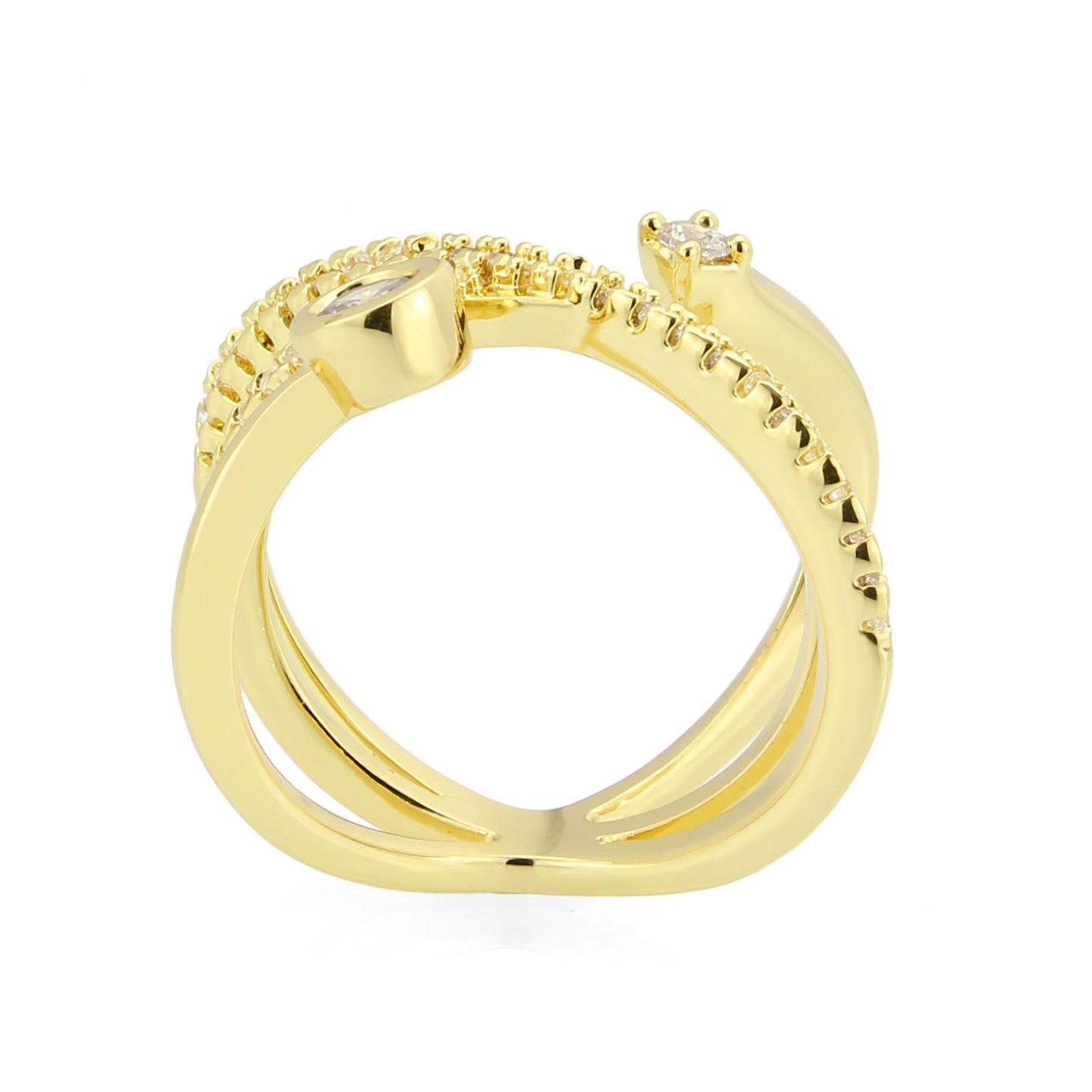3W1766G - Flash Gold Brass Ring with AAA Grade CZ in Clear-3