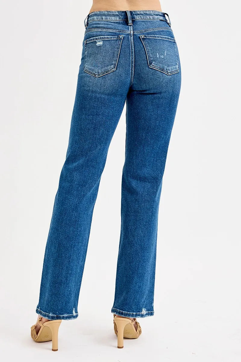 RISEN Full Size Tummy Control High Rise Straight Distressed Jeans Plus Size-4