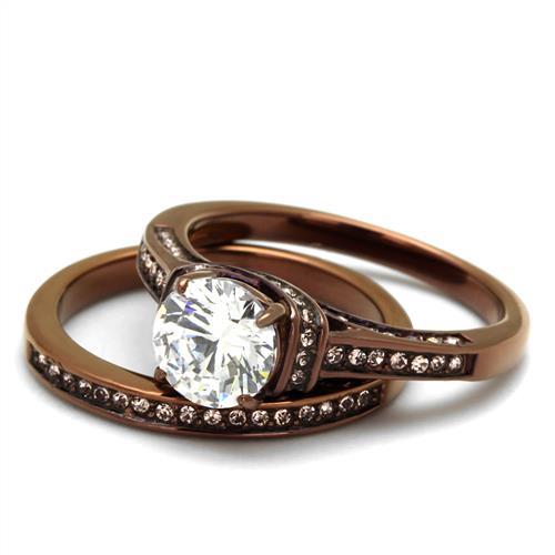 TK1919LC - IP Coffee light Stainless Steel Ring with AAA Grade CZ in Clear-4