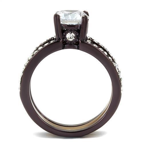 TK2560 - IP Dark Brown (IP coffee) & IP light Coffee Stainless Steel Ring with AAA Grade CZ in Clear-2