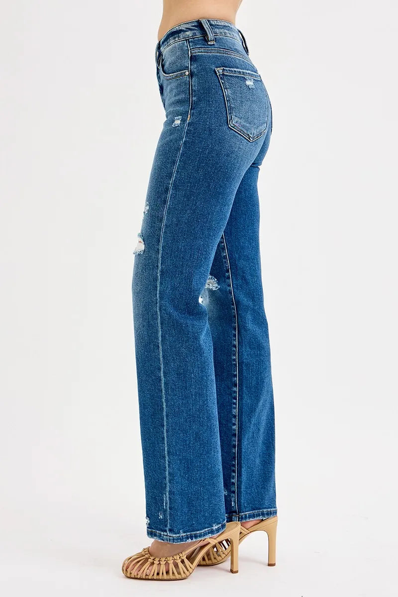 RISEN Full Size Tummy Control High Rise Straight Distressed Jeans Plus Size-3
