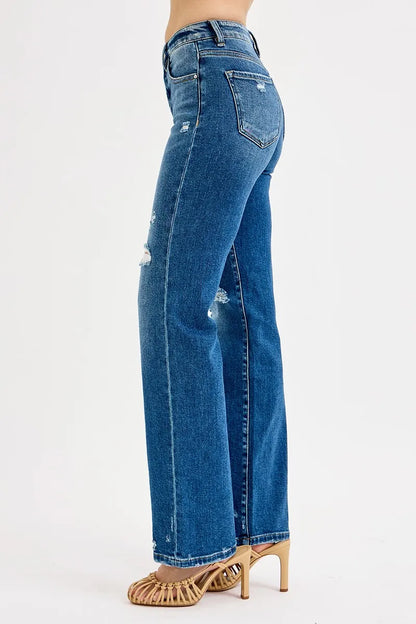 RISEN Full Size Tummy Control High Rise Straight Distressed Jeans Plus Size-3