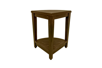 Curvilinear Dark Brown Teak 18" Corner Shower Bench With Shelf-1