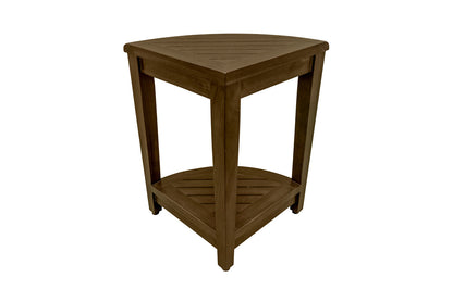 Curvilinear Dark Brown Teak 18" Corner Shower Bench With Shelf-2