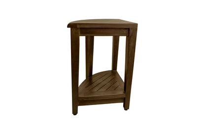 Curvilinear Dark Brown Teak 18" Corner Shower Bench With Shelf-3