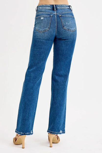 RISEN Full Size Tummy Control High Rise Straight Distressed Jeans Plus Size-4