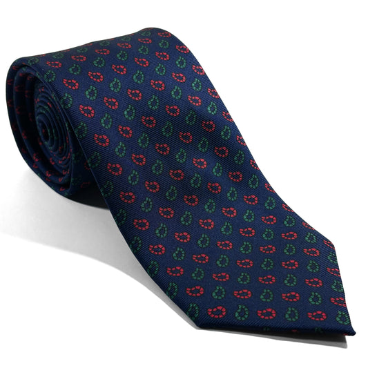 Hand-Printed Navy Blue Small Paisley Silk Tie-0