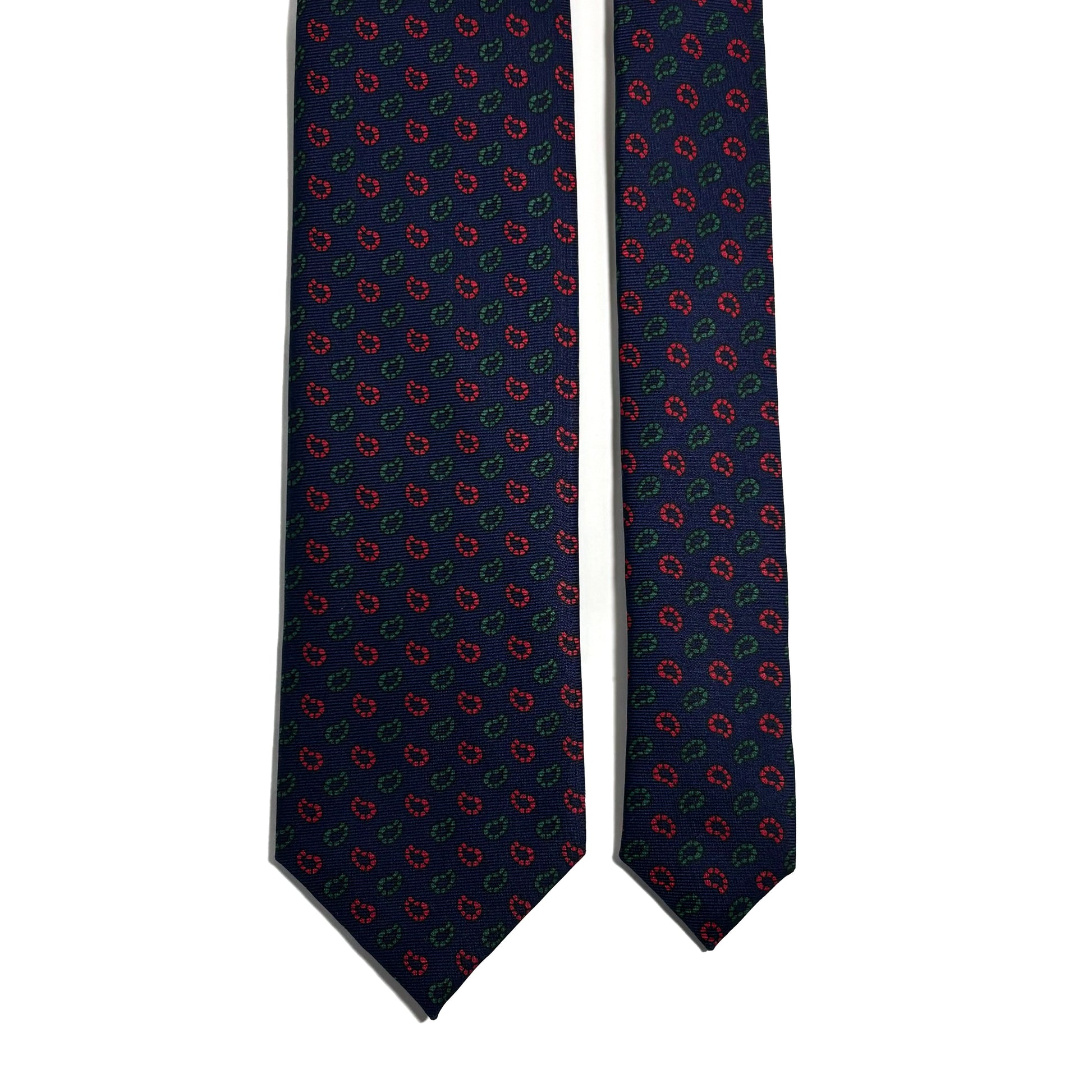 Hand-Printed Navy Blue Small Paisley Silk Tie-2