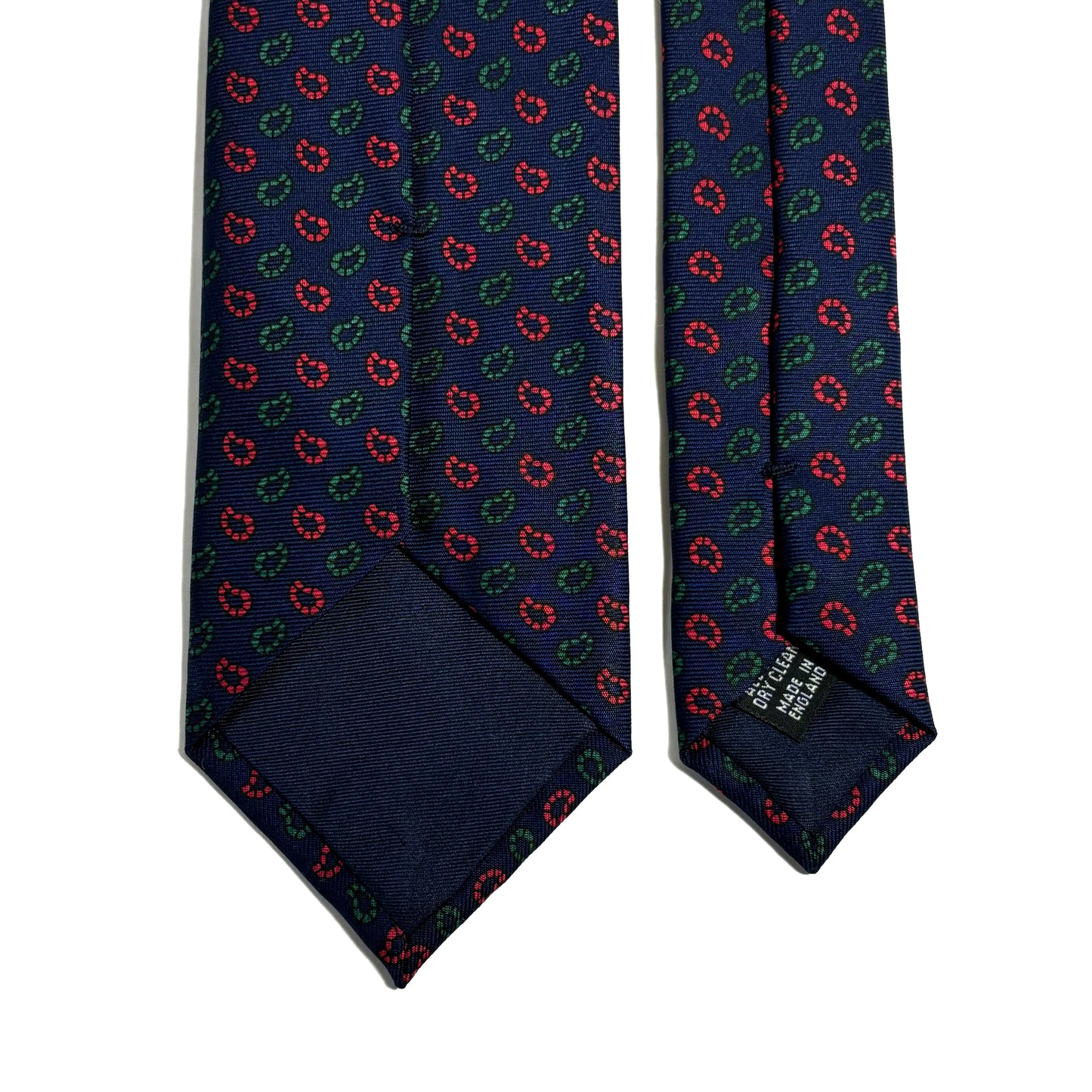 Hand-Printed Navy Blue Small Paisley Silk Tie-3