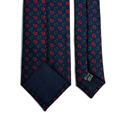 Hand-Printed Navy Blue Small Paisley Silk Tie-3