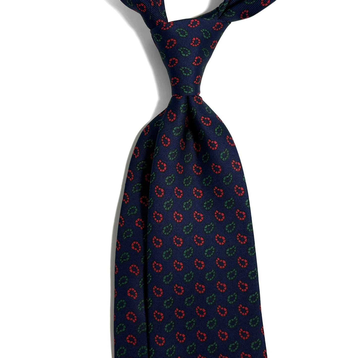 Hand-Printed Navy Blue Small Paisley Silk Tie-1