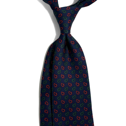 Hand-Printed Navy Blue Small Paisley Silk Tie-1