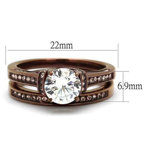 TK1919LC - IP Coffee light Stainless Steel Ring with AAA Grade CZ  in Clear-1