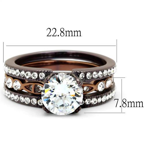 TK2560 - IP Dark Brown (IP coffee) & IP light Coffee Stainless Steel Ring with AAA Grade CZ  in Clear-1