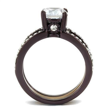 TK2560 - IP Dark Brown (IP coffee) & IP light Coffee Stainless Steel Ring with AAA Grade CZ  in Clear-2
