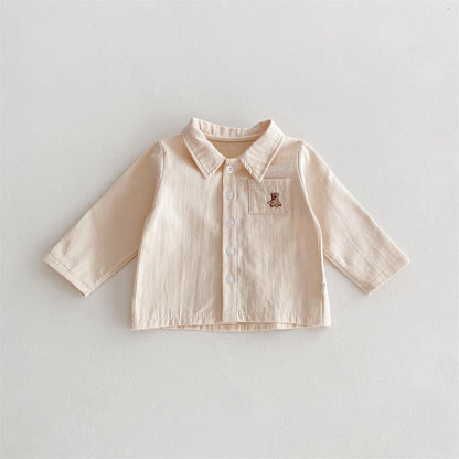 Spring Baby Kids Unisex Plain Long Sleeves Base Shirt And Overalls Clothing Set-6