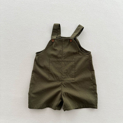 New Arrival Summer Baby Kids Solid Color Cotton Overalls-2